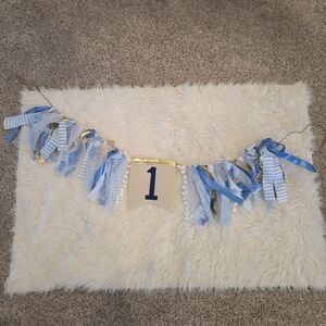 Baby's First Birthday Blue and Gold Tassel Sign Party Banner